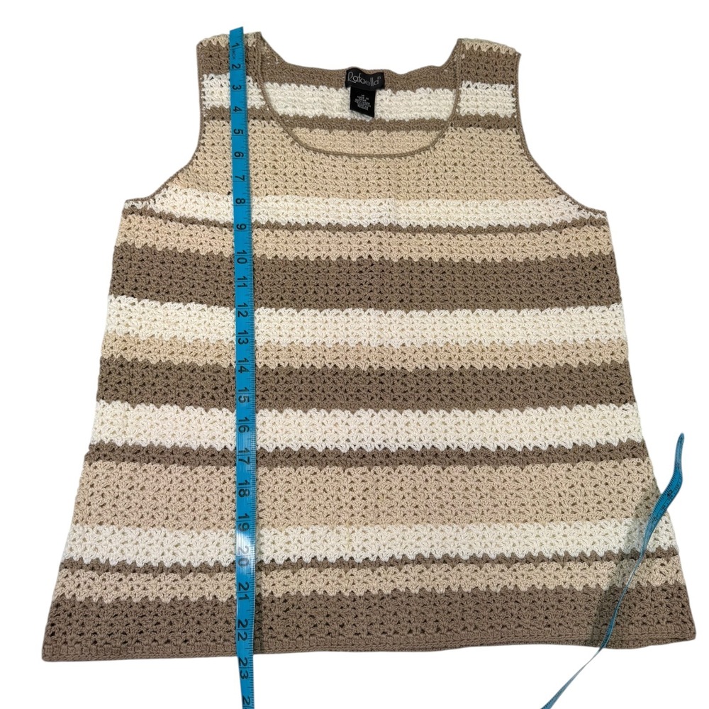 Rafaella Medium Brown White Striped Crochet Knit Tank Top Coastal Boho Summer - Picture 4 of 6
